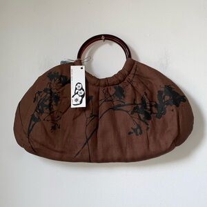 NWT Sharon Spain brown and silk and linen brown clutch purse